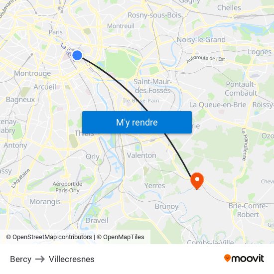 Bercy to Villecresnes map