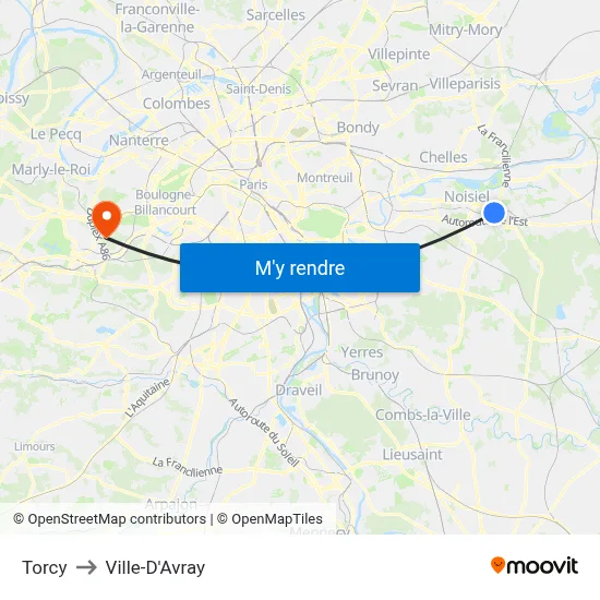 Torcy to Ville-D'Avray map