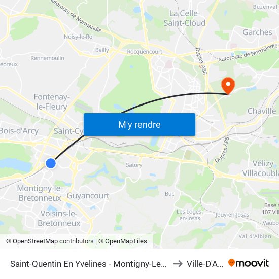 Saint-Quentin En Yvelines - Montigny-Le-Bretonneux to Ville-D'Avray map