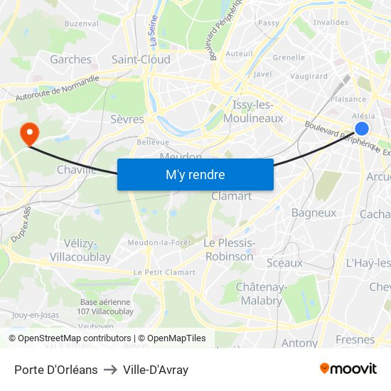 Porte D'Orléans to Ville-D'Avray map