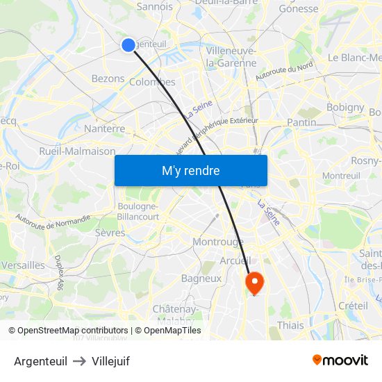 Argenteuil to Villejuif map