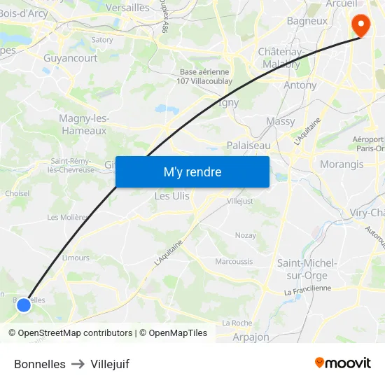 Bonnelles to Villejuif map