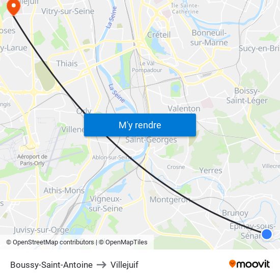 Boussy-Saint-Antoine to Villejuif map