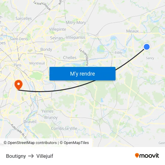 Boutigny to Villejuif map