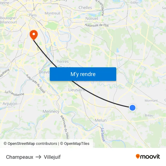 Champeaux to Villejuif map