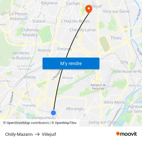 Chilly-Mazarin to Villejuif map