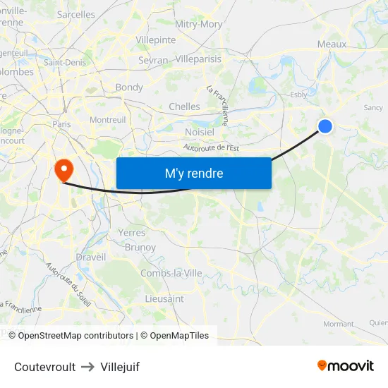Coutevroult to Villejuif map