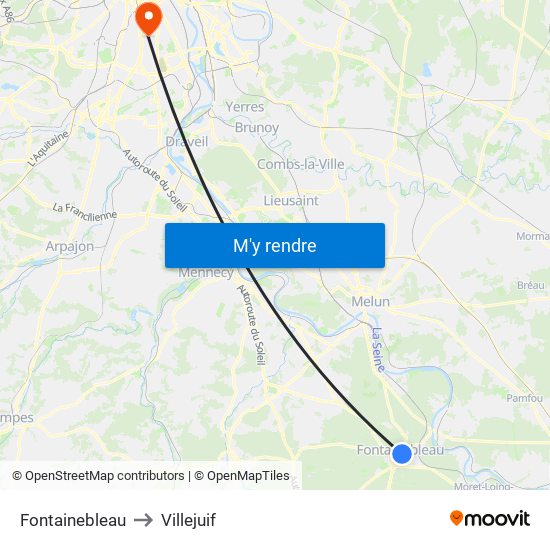 Fontainebleau to Villejuif map