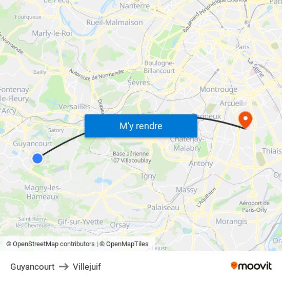 Guyancourt to Villejuif map