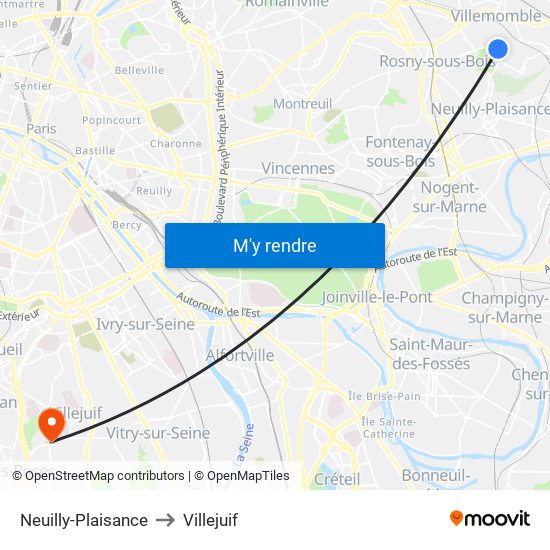 Neuilly-Plaisance to Villejuif map