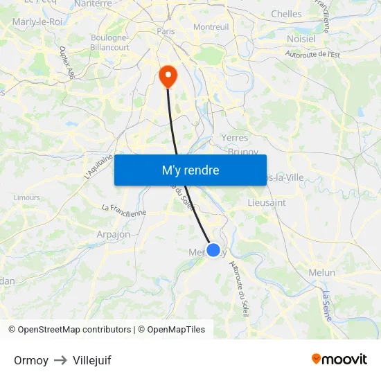 Ormoy to Villejuif map