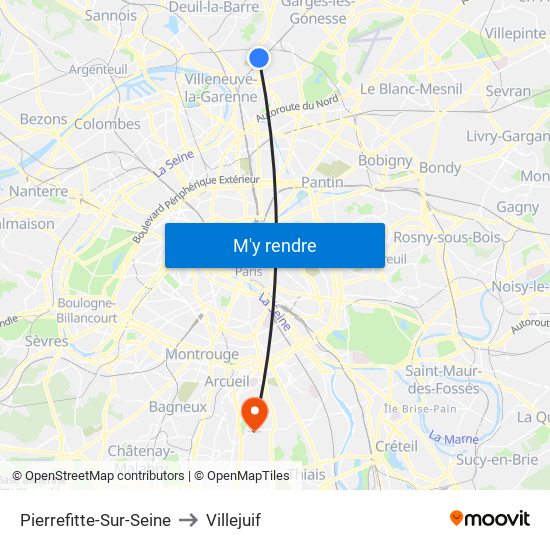 Pierrefitte-Sur-Seine to Villejuif map