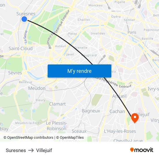 Suresnes to Villejuif map