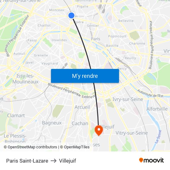 Paris Saint-Lazare to Villejuif map