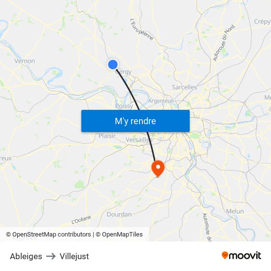 Ableiges to Villejust map