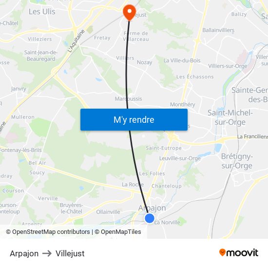 Arpajon to Villejust map