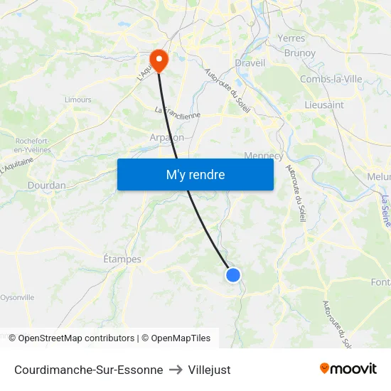 Courdimanche-Sur-Essonne to Villejust map