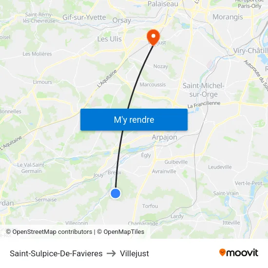 Saint-Sulpice-De-Favieres to Villejust map