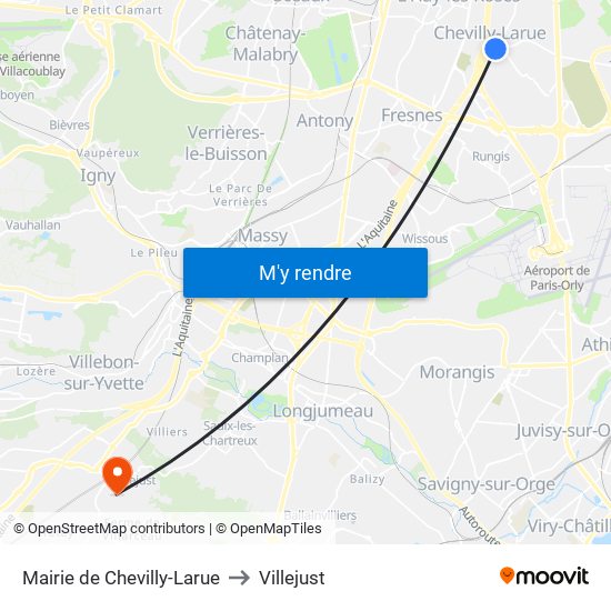 Mairie de Chevilly-Larue to Villejust map