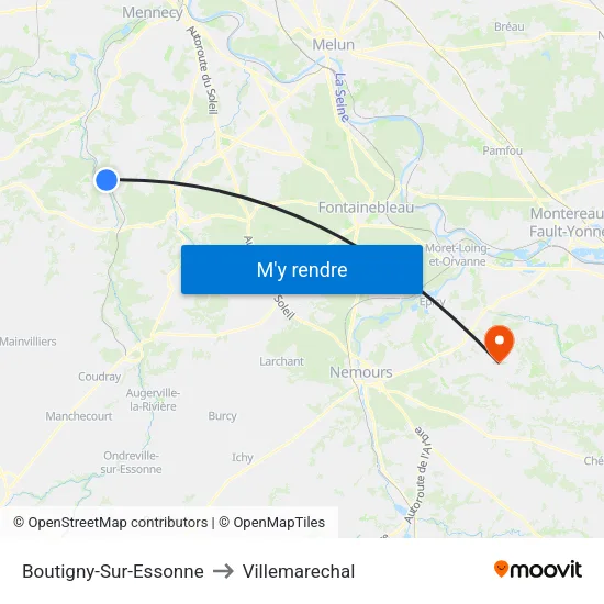 Boutigny-Sur-Essonne to Villemarechal map