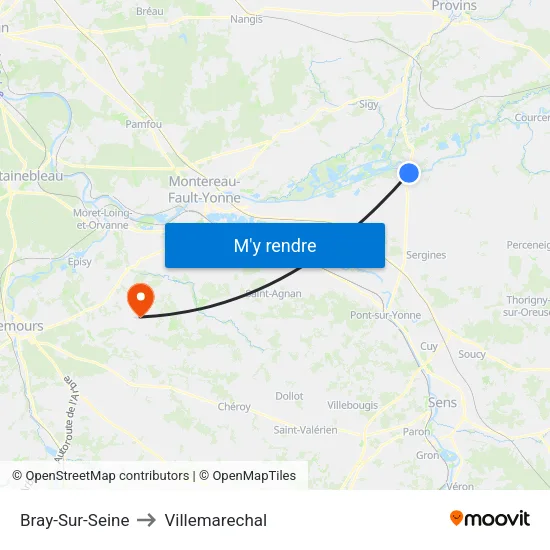 Bray-Sur-Seine to Villemarechal map