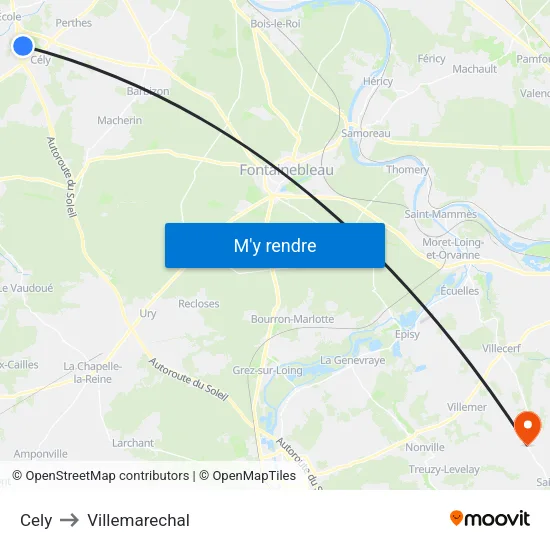 Cely to Villemarechal map