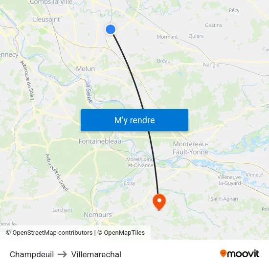 Champdeuil to Villemarechal map