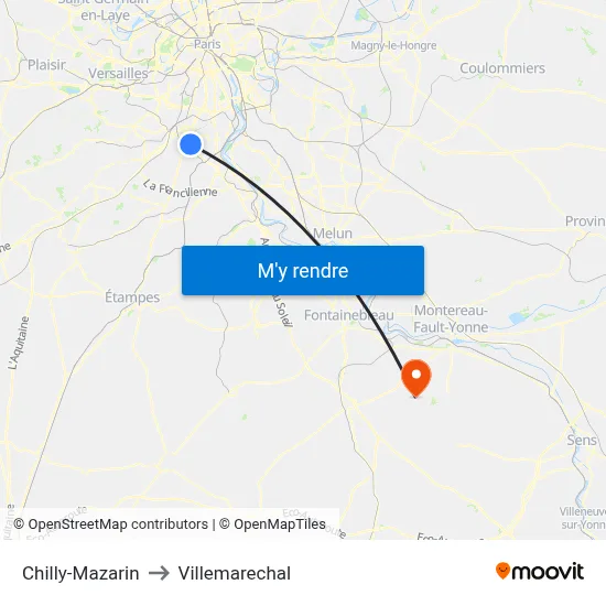 Chilly-Mazarin to Villemarechal map
