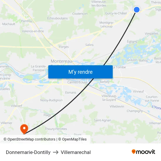 Donnemarie-Dontilly to Villemarechal map