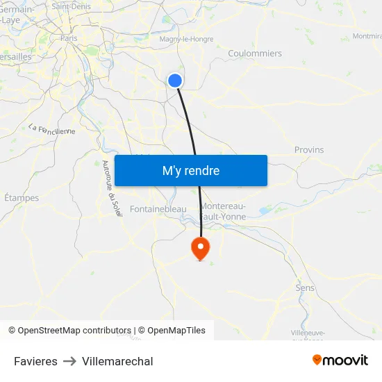 Favieres to Villemarechal map