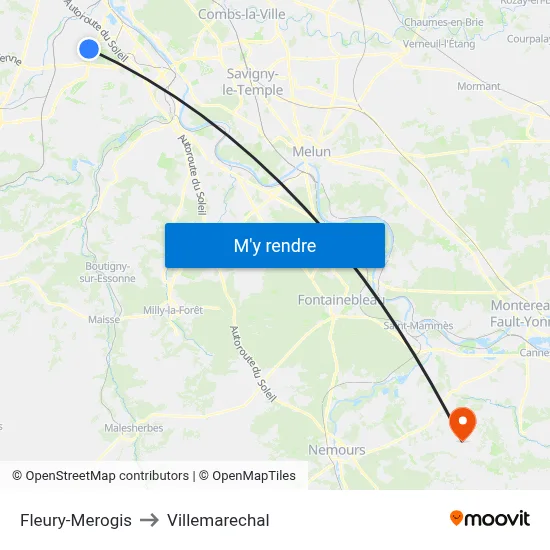 Fleury-Merogis to Villemarechal map