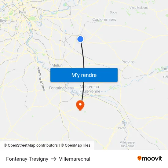 Fontenay-Tresigny to Villemarechal map