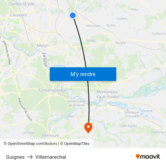 Guignes to Villemarechal map
