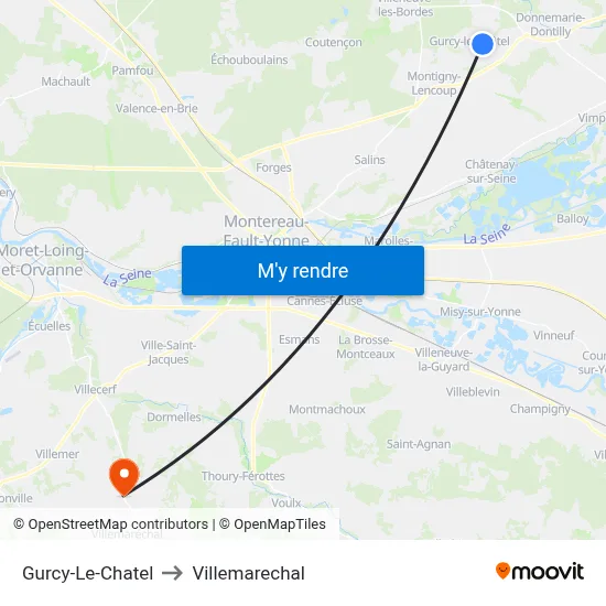 Gurcy-Le-Chatel to Villemarechal map