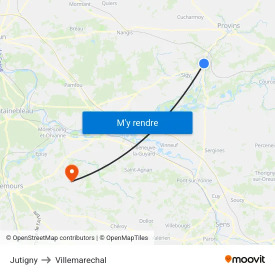 Jutigny to Villemarechal map