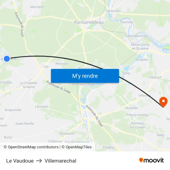 Le Vaudoue to Villemarechal map