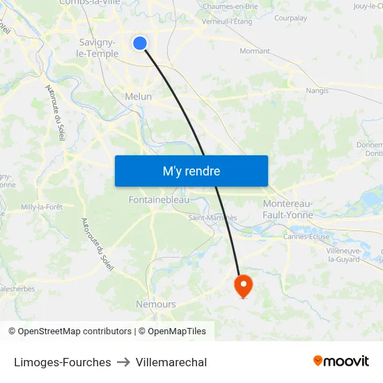 Limoges-Fourches to Villemarechal map