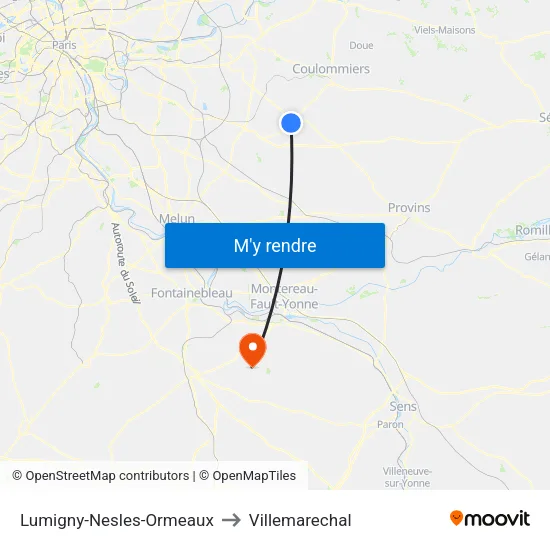 Lumigny-Nesles-Ormeaux to Villemarechal map