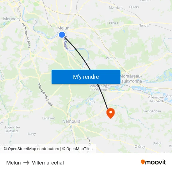 Melun to Villemarechal map