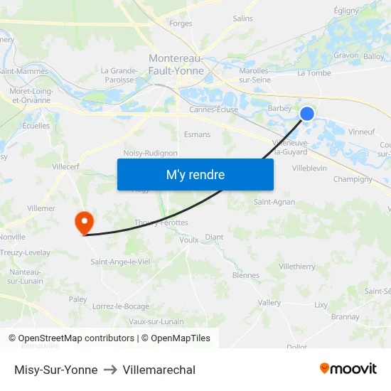 Misy-Sur-Yonne to Villemarechal map