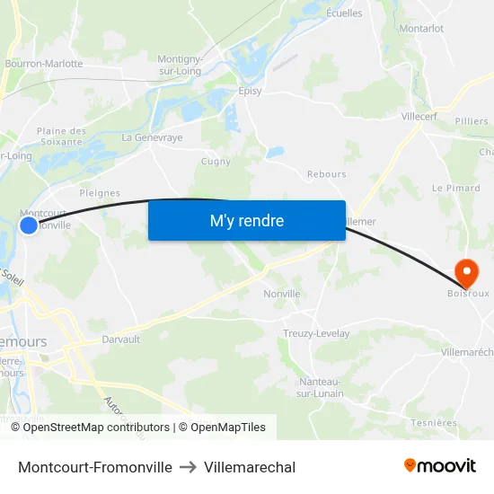 Montcourt-Fromonville to Villemarechal map