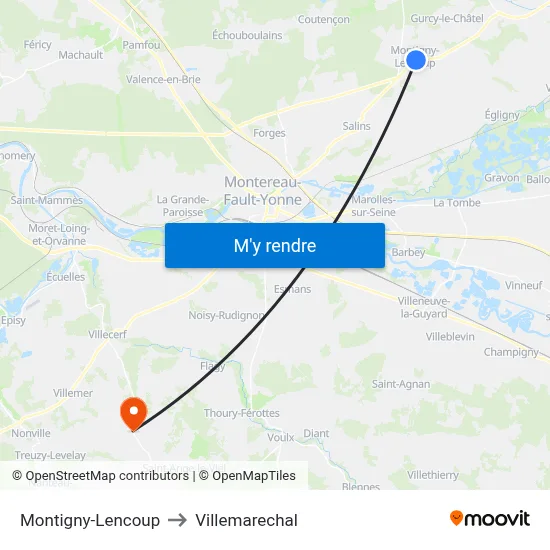 Montigny-Lencoup to Villemarechal map