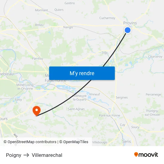 Poigny to Villemarechal map