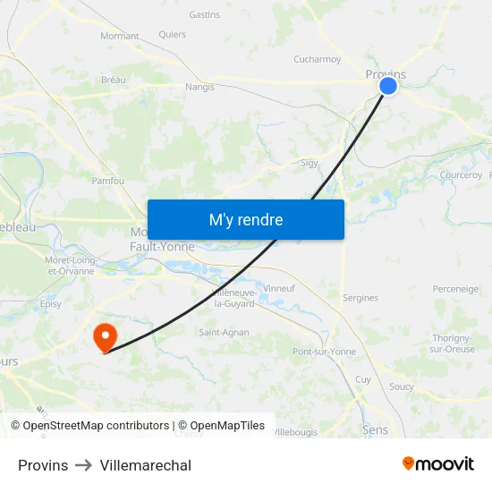Provins to Villemarechal map