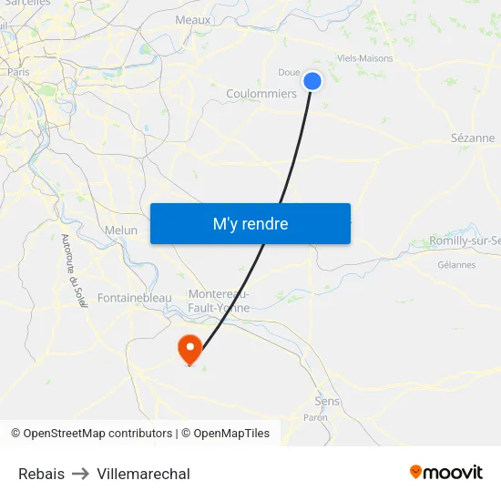 Rebais to Villemarechal map