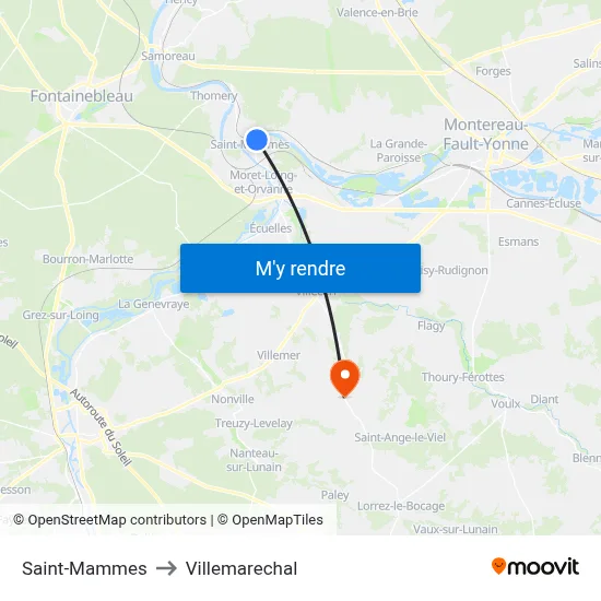 Saint-Mammes to Villemarechal map