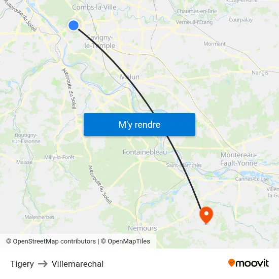 Tigery to Villemarechal map