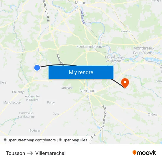 Tousson to Villemarechal map