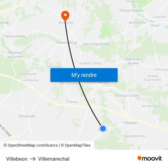 Villebeon to Villemarechal map