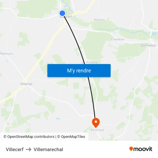 Villecerf to Villemarechal map